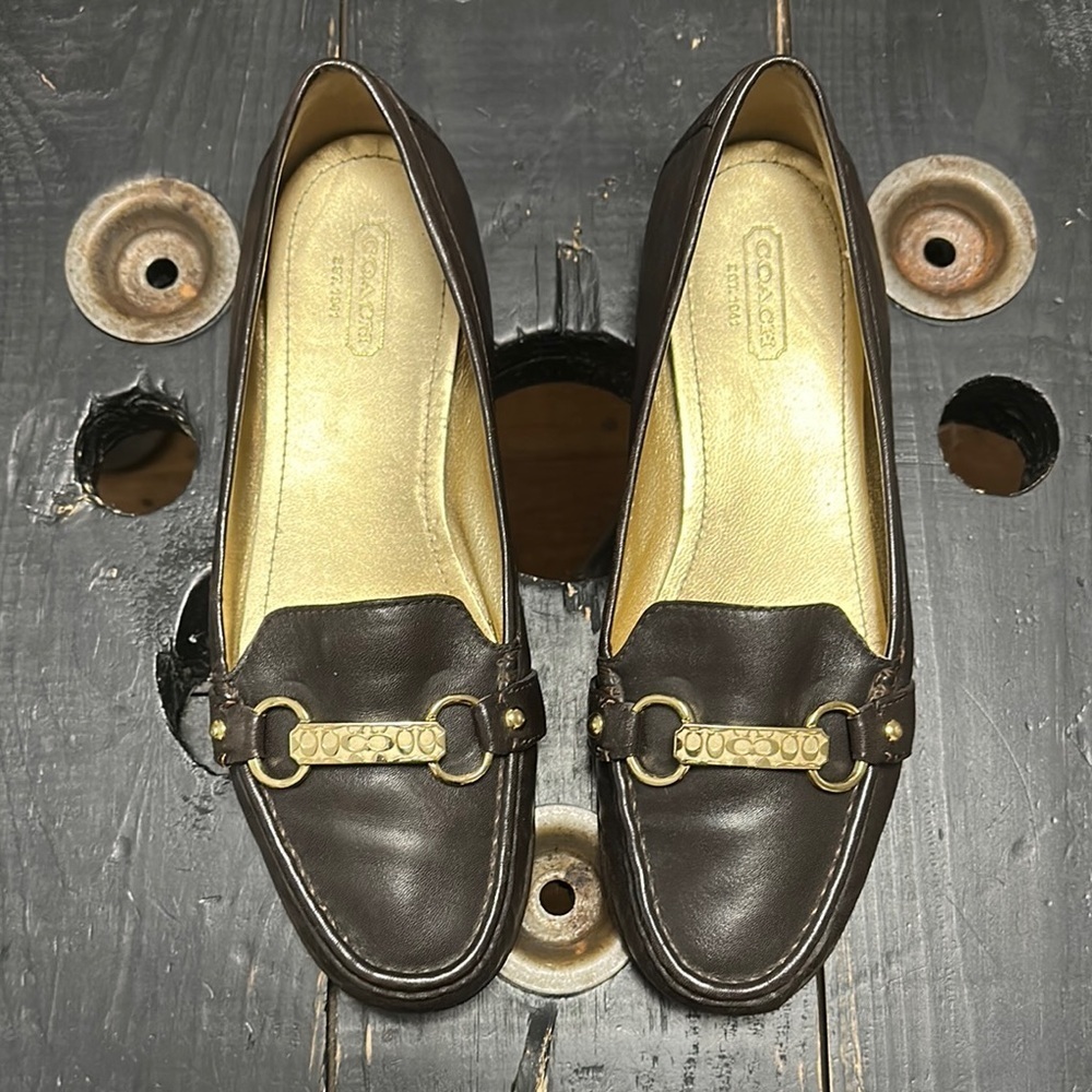 COACH Eileen Dark Chocolate Loafers with Gold-Tone Branded Horsebit Accent